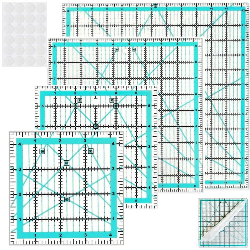 ZICALSO Quilting Rulers,4 Square Quilting Templates(4.5"X4.5", 6"X6", 9.5"X9.5", 12.5"X12.5"),Acrylic Fabric Cutting Ruler with Non-Slip Rings for Sewing - Image 1